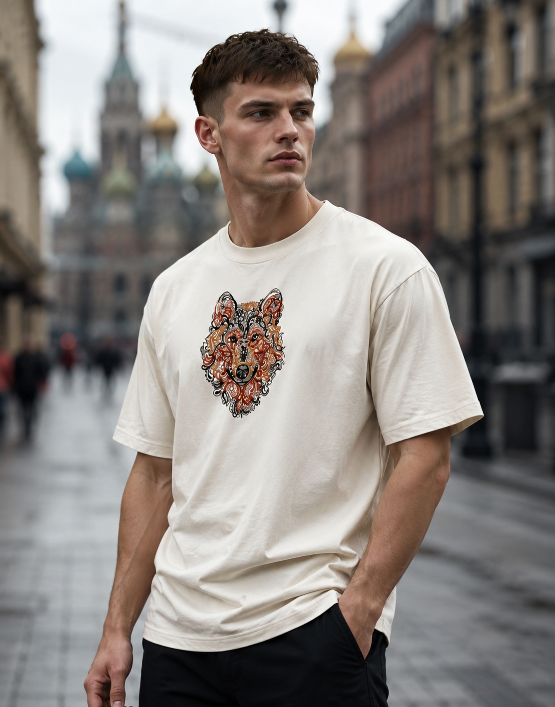 Wolf  Embroidered Oversize T-shirt