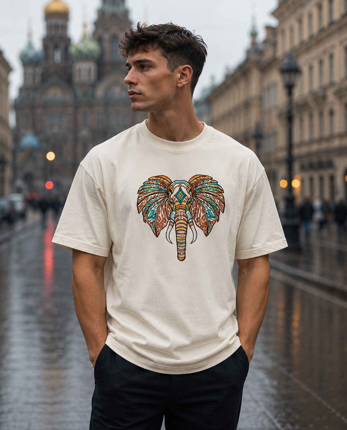 Elephant Embroidered Oversize T-shirt